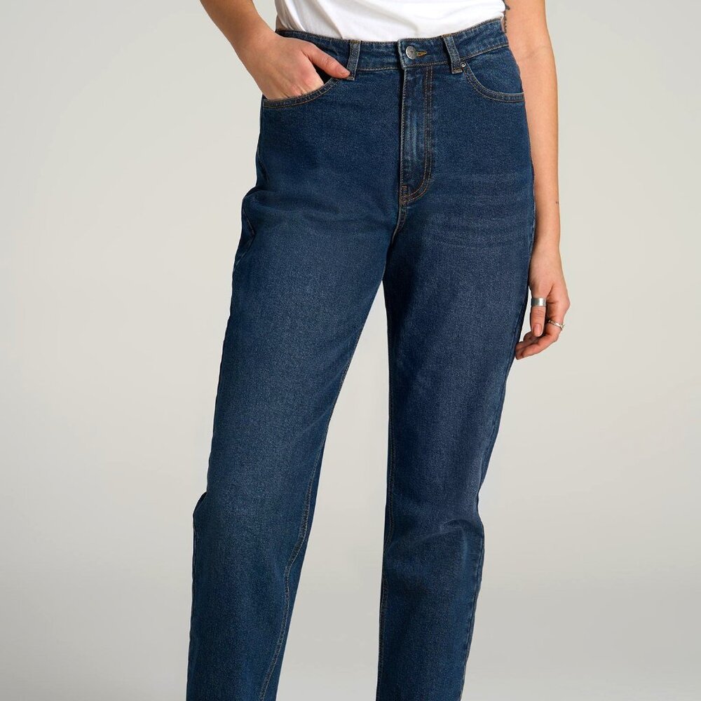 American Tall Emma High Rise Relaxed Tapered Tall Women's Jeans in Faded Dark In
